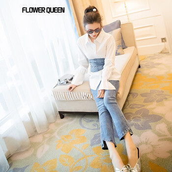 FLOWER QUEEN 高腰 微喇褲 女 長褲 牛仔褲