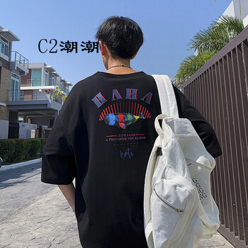 C2潮朝（CHAO CHAO） 短袖 男士T恤 黑色 