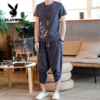 花花公子（PLAYBOY） 五分袖 男士T恤 TZ1925深灰 