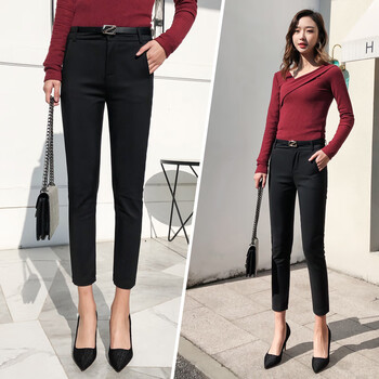 何媛（HEYUEOS） 調(diào)節(jié)腰 鉛筆褲/小腳褲 女 九分褲 休閑褲