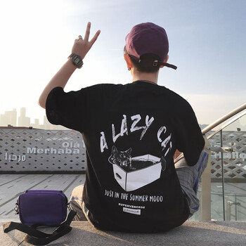 快樂(lè)嘉人 長(zhǎng)袖 男士T恤 魚(yú)骨貓黑色優(yōu)質(zhì)版 