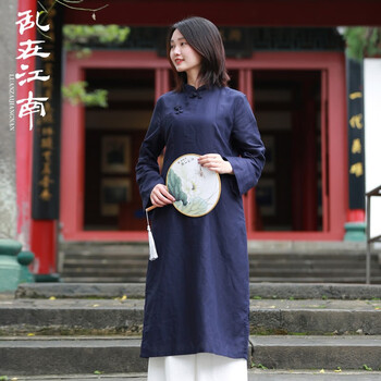 亂在江南 純色 口袋，開(kāi)衩，紐扣，蝴蝶結(jié) 連衣裙