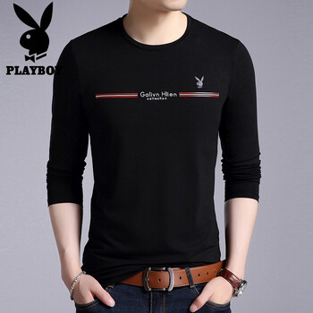 花花公子（PLAYBOY） 短袖 男士T恤 黑色長(zhǎng)袖   