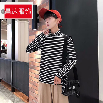 騎士普?。≒utin．rider） 長(zhǎng)袖 男士T恤 YHS-高領(lǐng)條紋黑色 