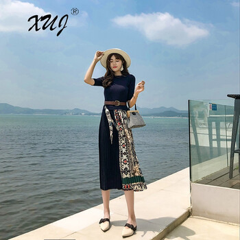 XUJ 抽象圖案 褶皺 連衣裙