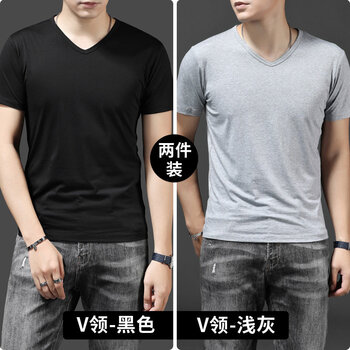 賓色（BINSE） 短袖 男士T恤 V領(lǐng)黑 V領(lǐng)灰(雙件) 