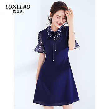 洛詩(shī)琳（LUXLEAD） 圓點(diǎn) 拼接，拉鏈，綁帶 連衣裙