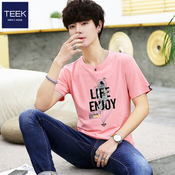 TEEK 短袖 男士T恤 D763-淺紅色 