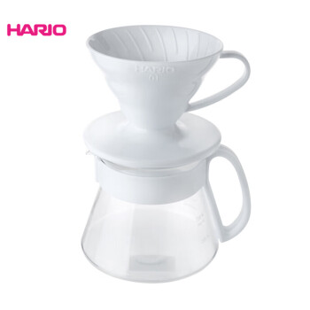 日本HARIO进口V60系列耐热玻璃滴滤式手冲咖啡套装 VDSP白色 01号