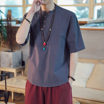 喬羋 五分袖 男士T恤 深灰色 