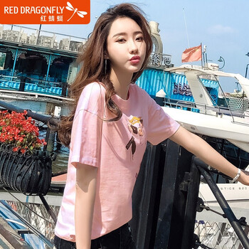 紅蜻蜓（RED DRAGONFLY） 撞色，印花 短袖 T恤 女 圓領(lǐng)