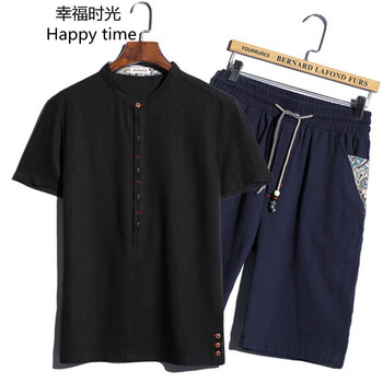 幸福時光（happy time） 短袖 男士T恤 黑衣+青褲 