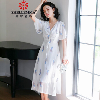 希爾愛瑪（SHELLEMMA） 純色 抽褶，拉鏈，綁帶，印花 連衣裙
