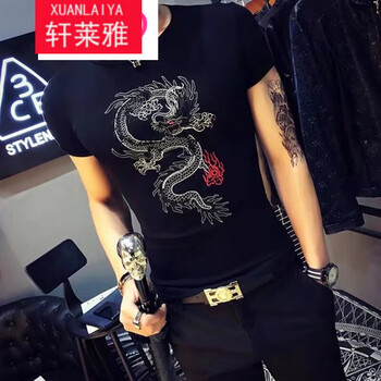軒萊雅（XUANLAIYA） 短袖 男士T恤 KC紋身龍烏 