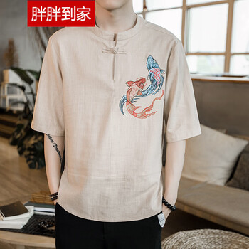 胖胖到家 五分袖 男士T恤 卡其色 