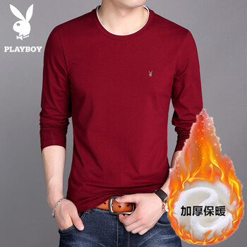 花花公子（PLAYBOY） 長袖 男士T恤 酒紅加絨8169 