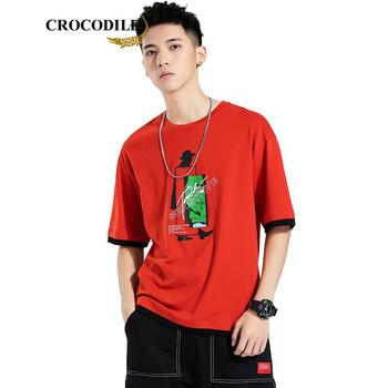 鱷魚(yú)恤（CROCODILE） 五分袖 男士T恤 磚紅 