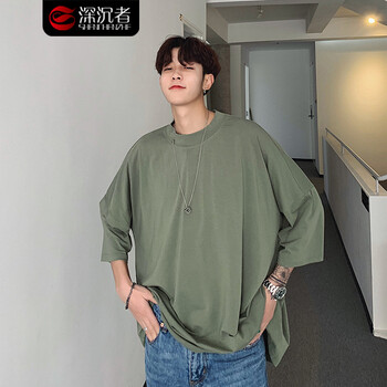 深沉者 七分袖 男士T恤 綠色 