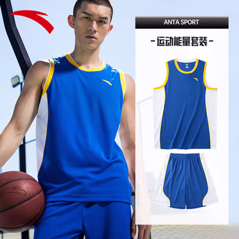 安踏（ANTA）速干篮球套｜篮球服男运动套装冰感透气篮球背心t恤男宽松两件套 【A款】爵士蓝/纯净白-5 XL/男180
