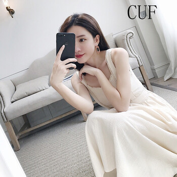 CUF 純色 拼接，背帶，做舊，拉鏈 連衣裙