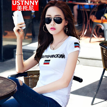 美托尼（USTNNY） 亮片，鑲鉆，印花 短袖 T恤 女 圓領(lǐng)