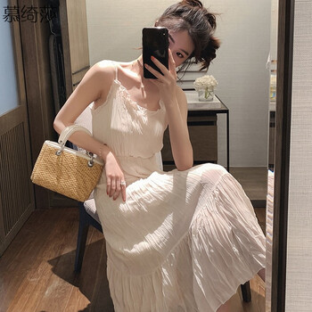 慕綺莎 純色 抽褶，褶皺 連衣裙