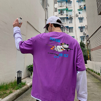潮徑（QAAWJIIS） 五分袖 男士T恤 紫色 