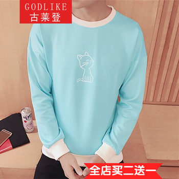 古萊登（GODLIKE） 長袖 男士T恤 小貓(月藍(lán)) S，XL，L，M
