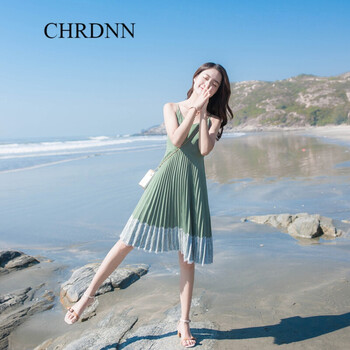 赤典（CHRDNN） 純色 拼接，拉鏈，蕾絲，紗網(wǎng) 連衣裙
