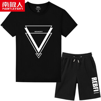 南極人（Nanjiren） 短袖 男士T恤 黑衣/交叉3角 黑褲/BFI 
