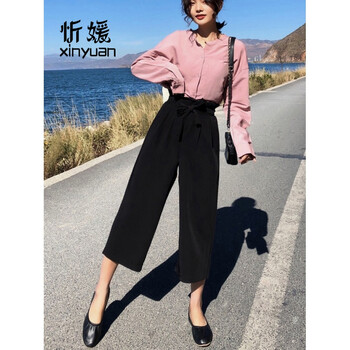 高腰花苞闊腿褲