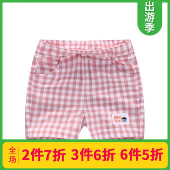 格子男童中褲休閑褲