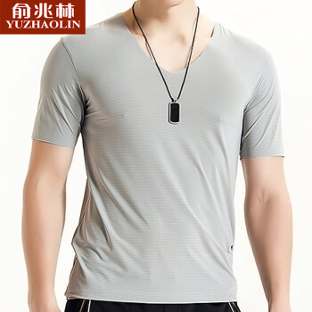 俞兆林（YUZHAOLIN） 短袖 男士T恤 灰色冰丝条纹T恤 