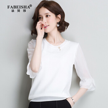 法貝莎（FABEISHA） 拼接，透視 短袖 T恤 女 圓領(lǐng)