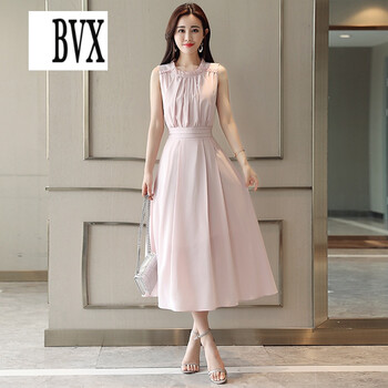 BVX 純色 褶皺，綁帶，蝴蝶結(jié) 連衣裙