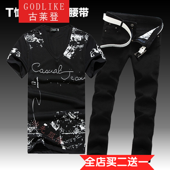古萊登（GODLIKE） 短袖 男士T恤 潑墨黑/黑褲 XL，L，M，XXL