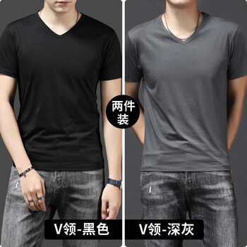 賓色（BINSE） 短袖 男士T恤 V領(lǐng)黑 V領(lǐng)深灰(雙件) 