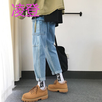 凌登（LingDeng） 闊腿褲  男士牛仔褲
