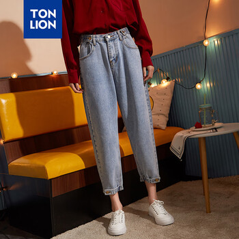 唐獅（TonLion） 高腰 哈倫褲 女 九分褲 牛仔褲
