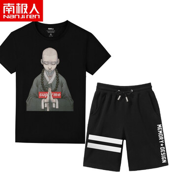 南極人（Nanjiren） 短袖 男士T恤 黑/男圓T/小和尚-黑/男短褲/記憶 