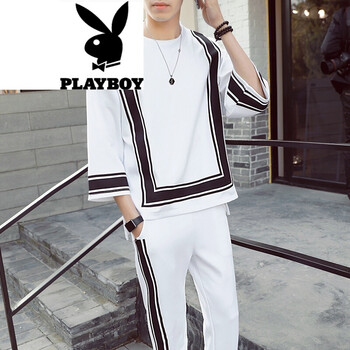 花花公子（PLAYBOY） 七分袖 男士T恤 B805-白色 