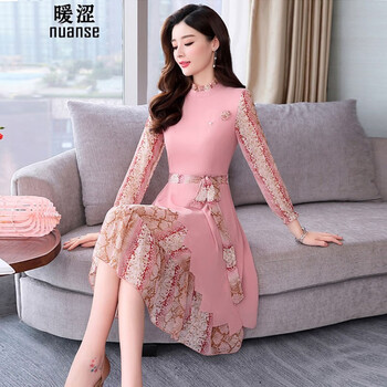 暖澀（nuanse） 碎花 腰帶，不規(guī)則，花邊，拼色，印花，立體裁剪，木耳邊 連衣裙