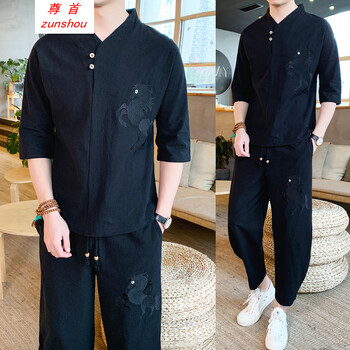 尊首（ZUNSHOU） 五分袖 男士T恤 TZ115黑色 
