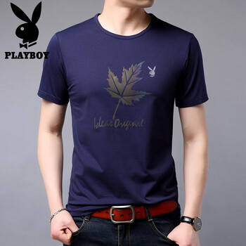 花花公子（PLAYBOY） 短袖 男士T恤 HH9576藍(lán)色 