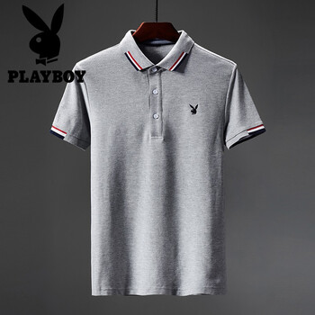 花花公子（PLAYBOY ESTABLISHED 1953） 短袖 男士T恤 灰色 MT1811 