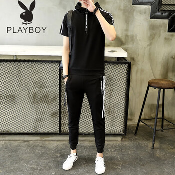 花花公子（PLAYBOY ESTABLISHED 1953） 短袖 男士T恤 TZ93黑色套裝 