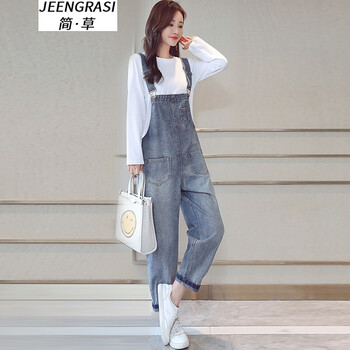 簡·草（JEENGRASI） 高腰 背帶褲 女 九分褲 休閑褲