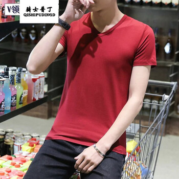 威覺（WEIJUE） 短袖 男士T恤 V領(lǐng)棗紅色 