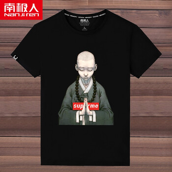 南極人（Nanjiren） 短袖 男士T恤 (純棉)黑色/小和尚 