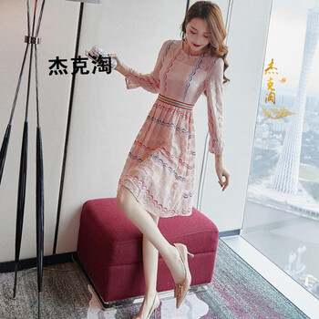 杰克淘 純色 拼接，拉鏈，蕾絲 連衣裙